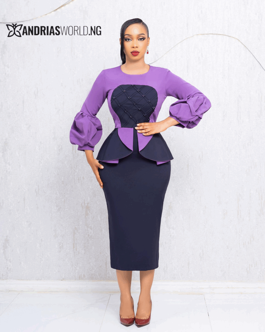 PURPLE AND NAVYBLUE PEPLUM DRESS
